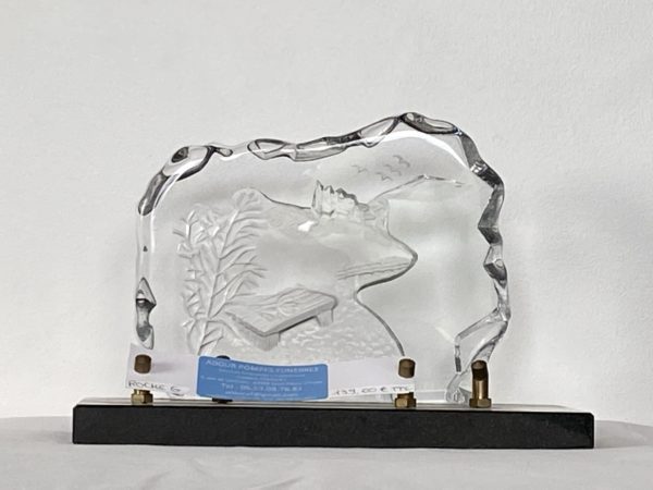 Plaque en roche de verre décorée d'un paysage- REF - ROCHE