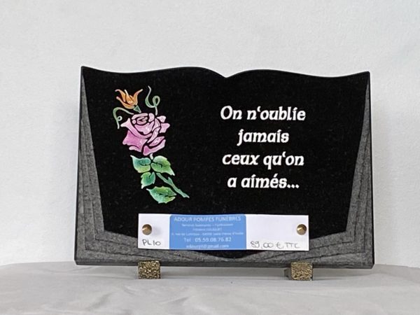 Plaque en forme de livre, décorée d'une rose - REF PL10 - 1