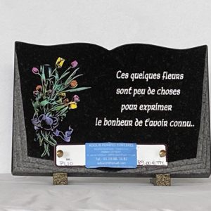 Plaque en forme de livre, décorée d'un bouquet de fleurs - REF - PL10 - 2