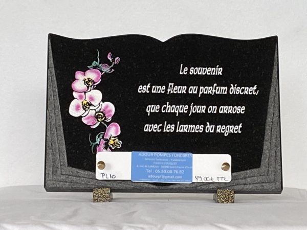 Plaque en forme de livre, décorée d'orchidées rose - REF - PL10 - 3