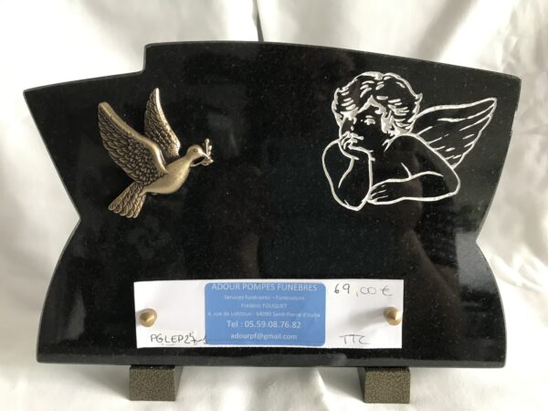 Plaque en granit ornée d'une colombe et gravée d'un ange - PG LEP27 - 1