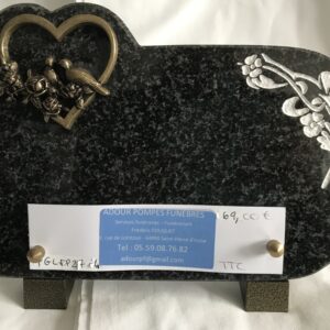 Plaque en granit ornée d'un cœur en bronze avec des oiseaux - PG LEP27 - 4
